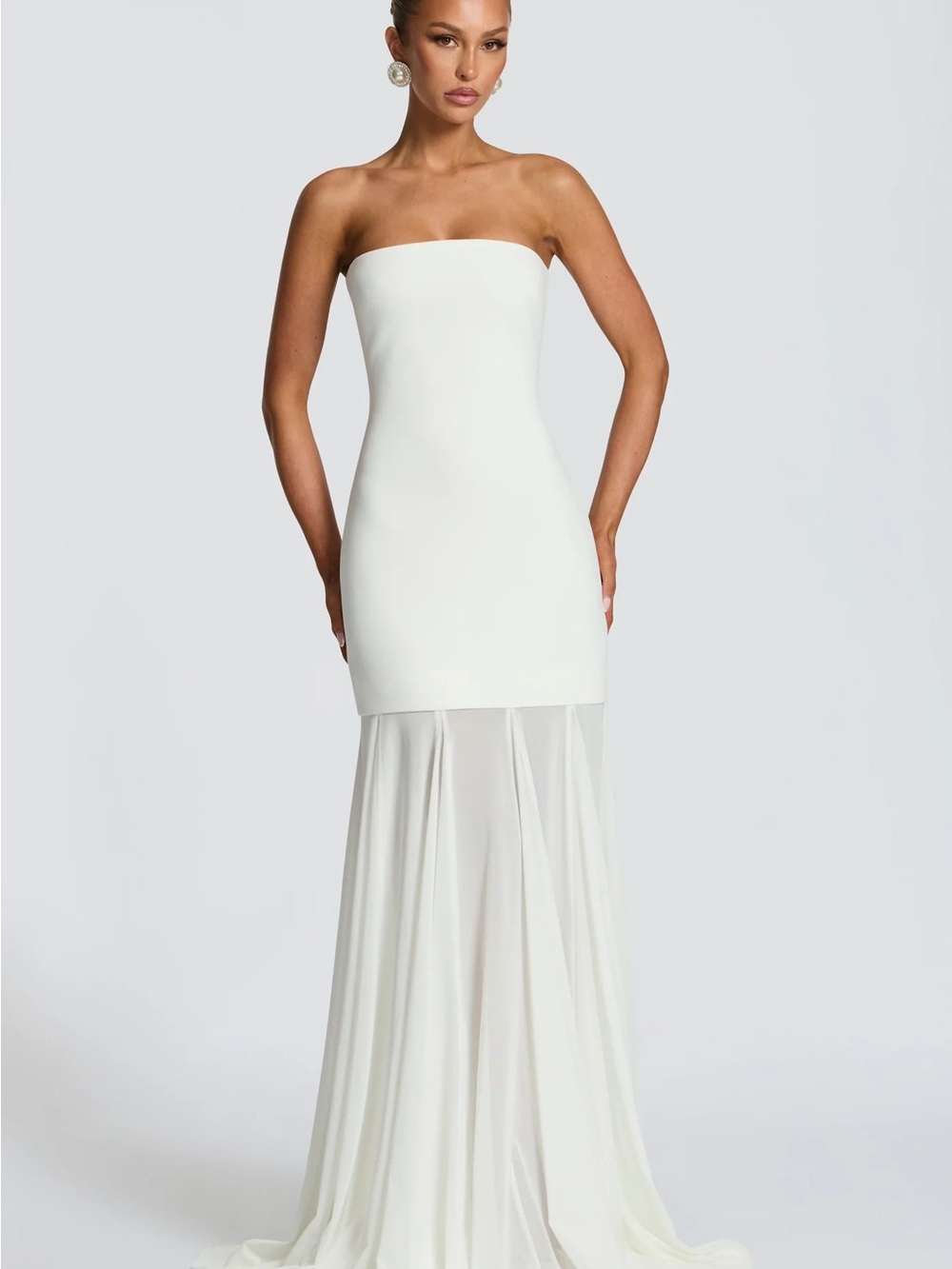 Strapless White Dress with Mesh Skirt (New w/tags)